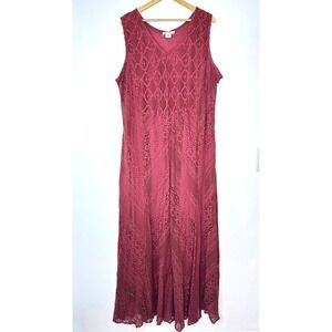 Indigo Thread Co. 3X Lace Maxi Dress Sleeveless V Neck Red Maroon Women
